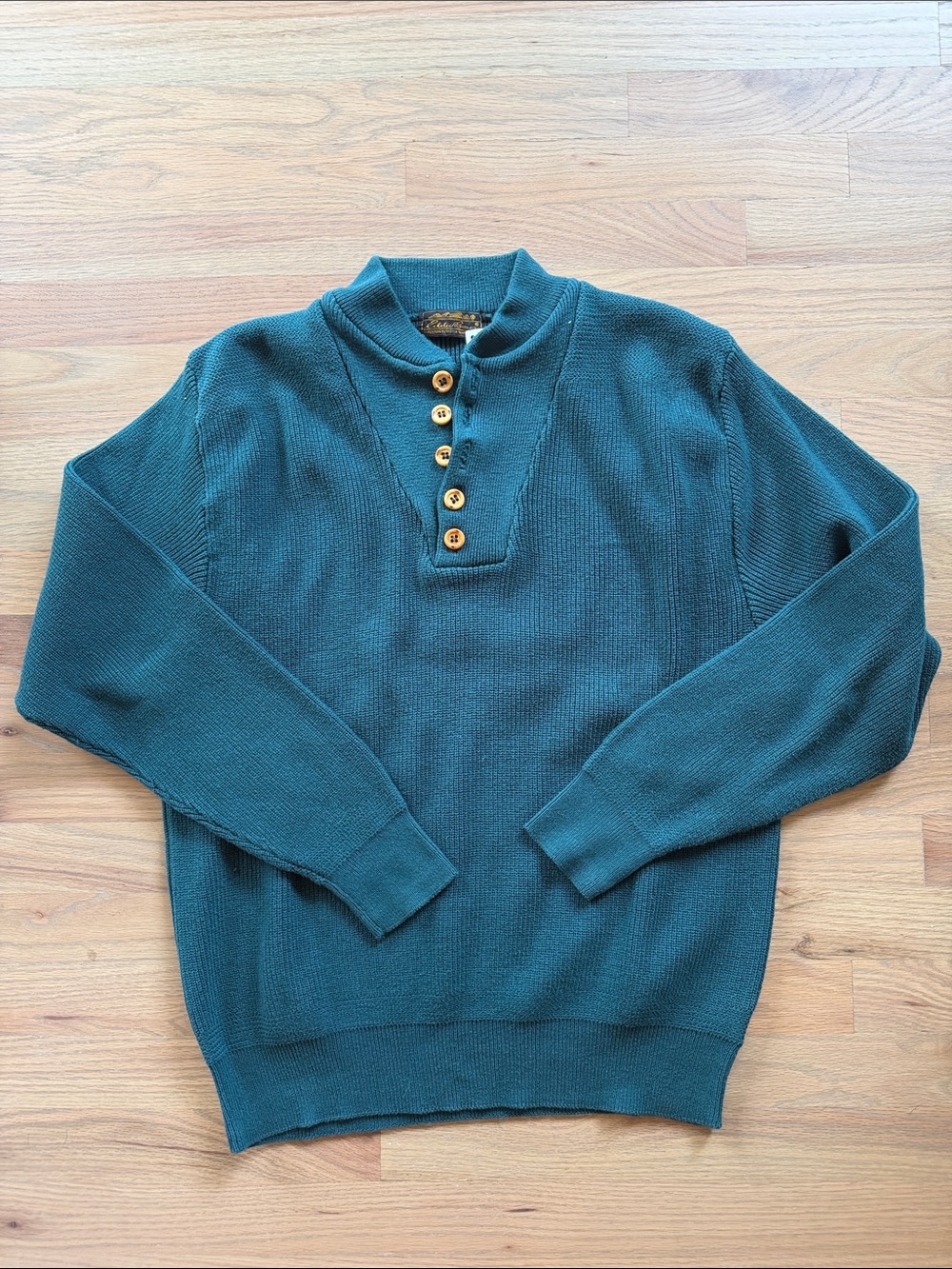 Vintage Eddie Bauer Heavyweight Cotton Henley Teal Green Sweater Men’s Large
